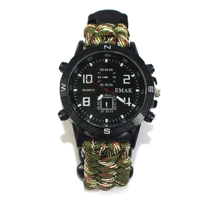 AK17 Multi-Function Survival Watch – 7-Core Paracord Compass Watch for Camping & Outdoor Adventure