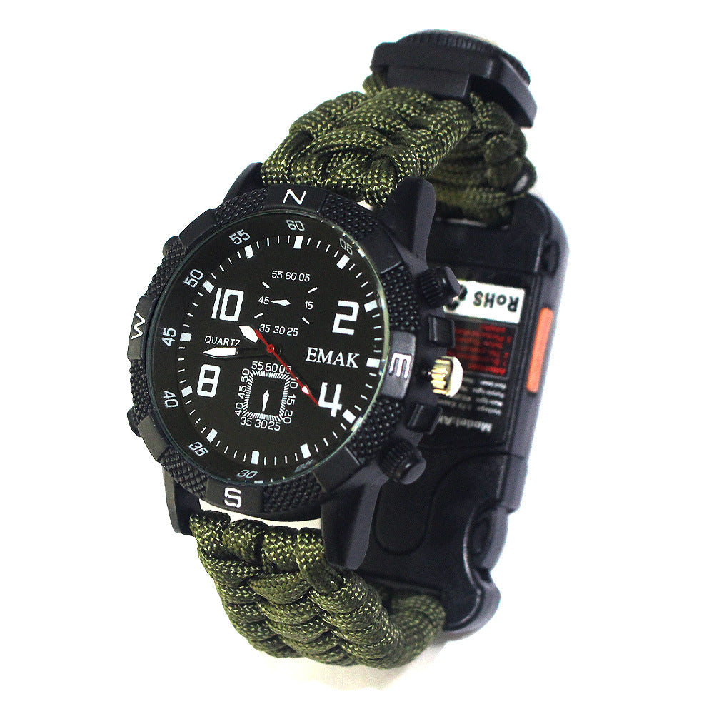 AK17 Multi-Function Survival Watch – 7-Core Paracord Compass Watch for Camping & Outdoor Adventure