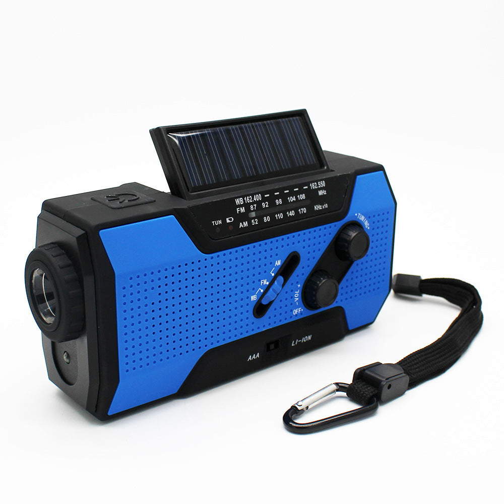 Nödradio med vev och solceller, NOAA väderfunktion, ficklampa, SOS och powerbank