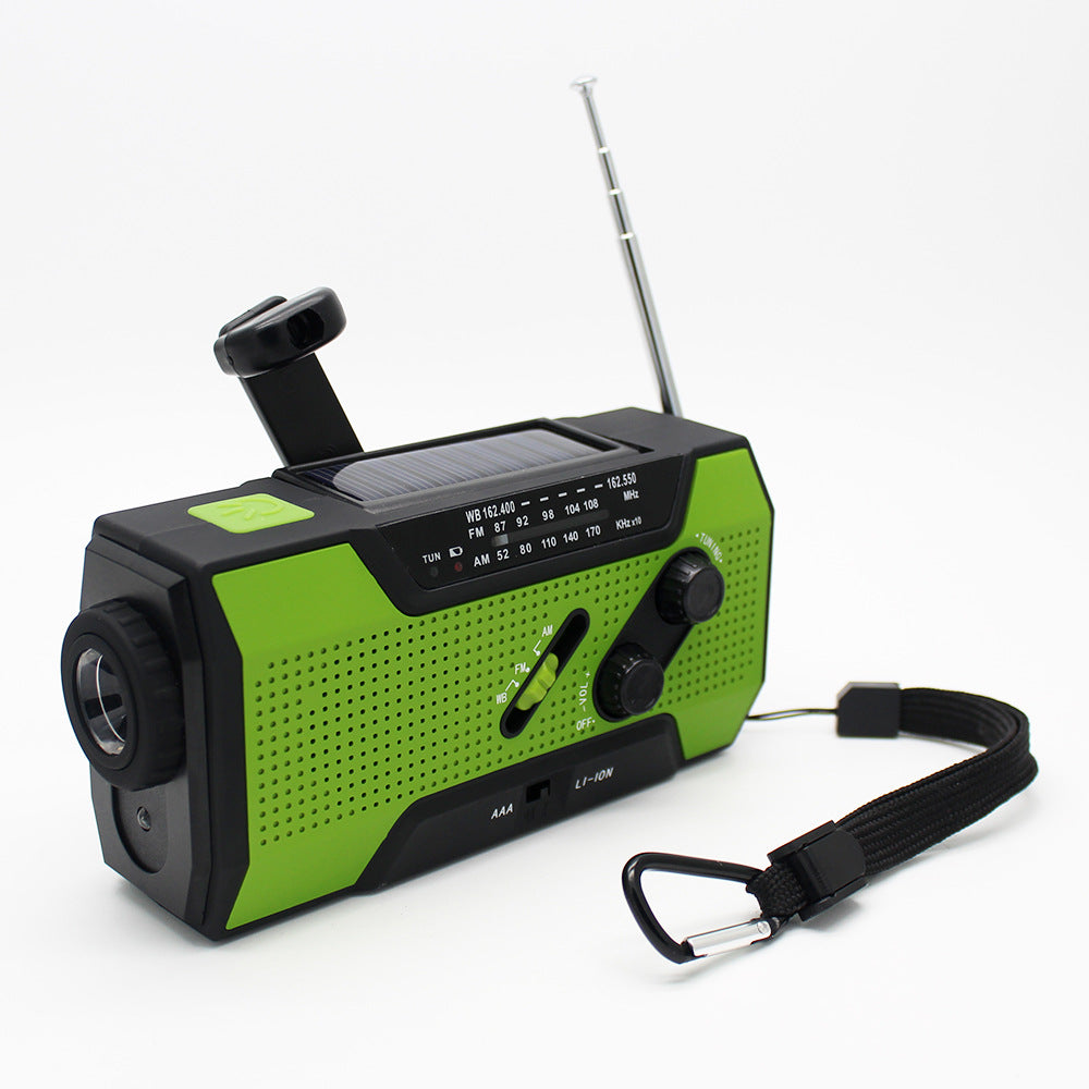 Nödradio med vev och solceller, NOAA väderfunktion, ficklampa, SOS och powerbank