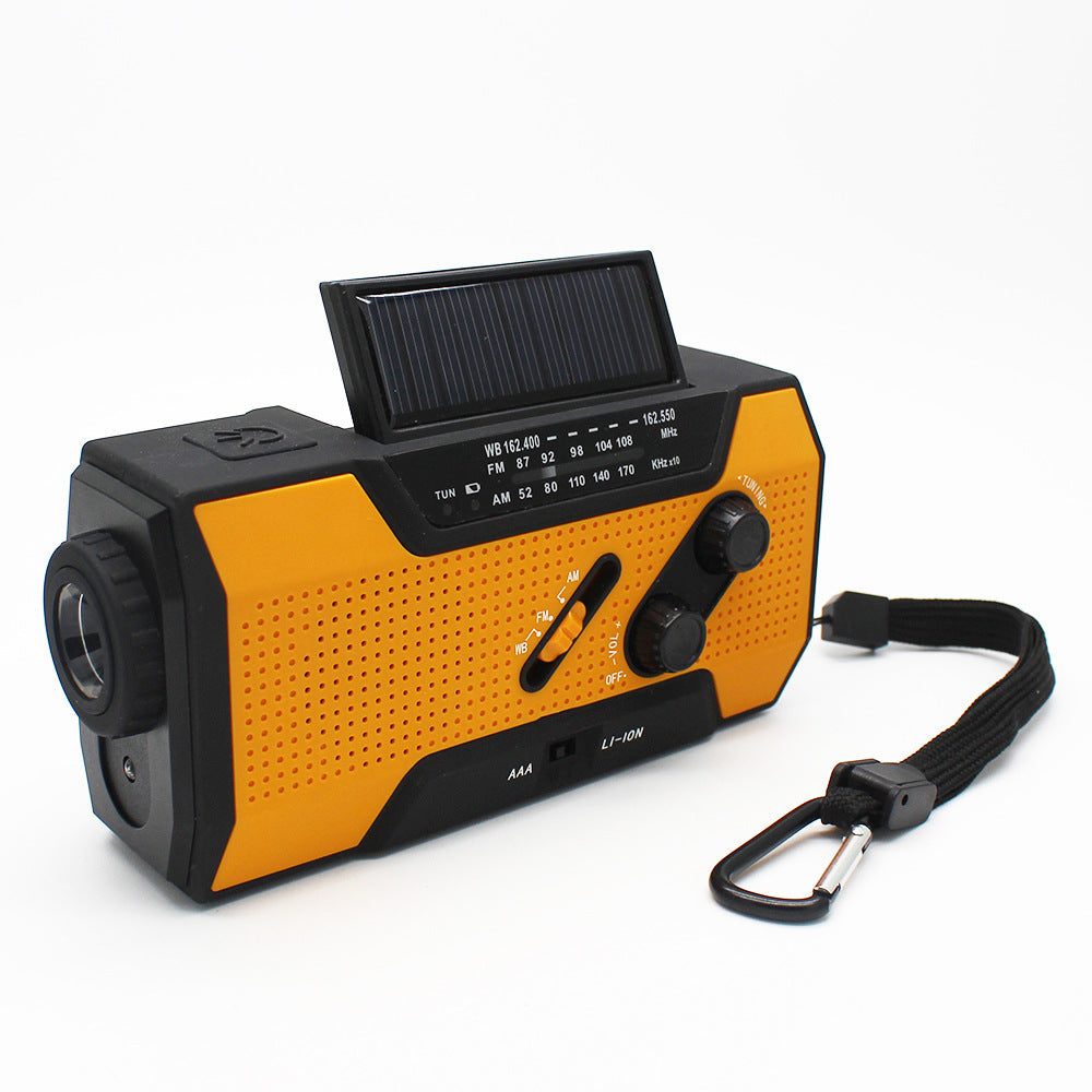 Nödradio med vev och solceller, NOAA väderfunktion, ficklampa, SOS och powerbank