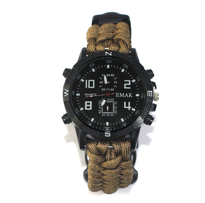 AK17 Multi-Function Survival Watch – 7-Core Paracord Compass Watch for Camping & Outdoor Adventure
