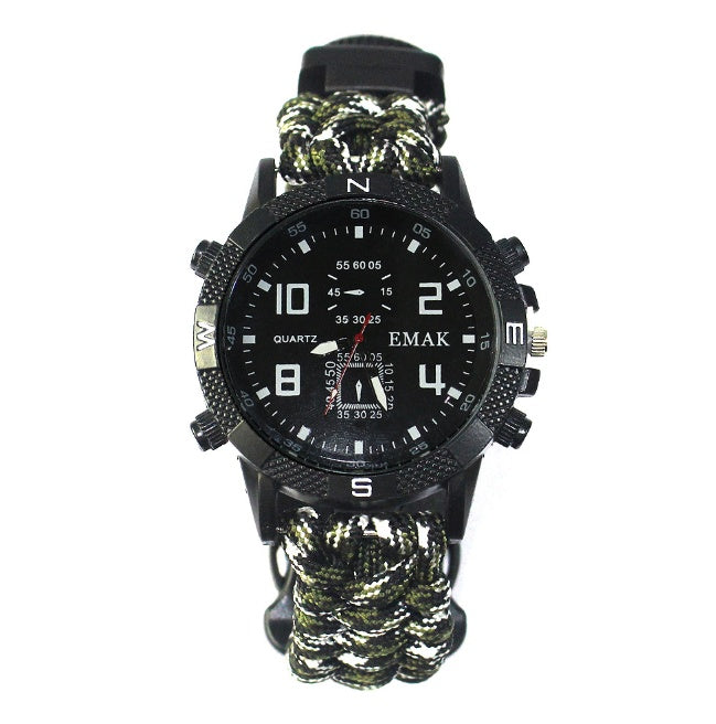 AK17 Multi-Function Survival Watch – 7-Core Paracord Compass Watch for Camping & Outdoor Adventure