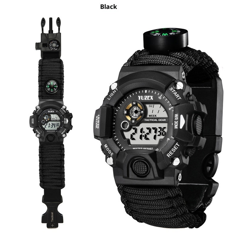 Multifunctional Survival Paracord Bracelet with Compass, Whistle, Fire Starter, and Waterproof Watch