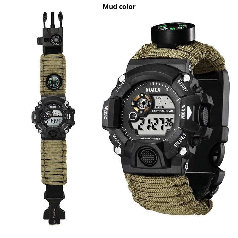 Multifunctional Survival Paracord Bracelet with Compass, Whistle, Fire Starter, and Waterproof Watch