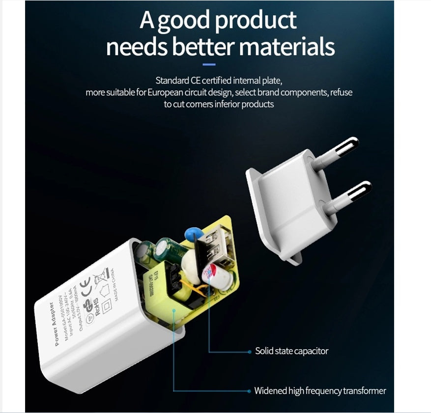 Smart USB-reseladdare 5V/1A (EU-kontakt) – CE-certifierad, kompakt och bärbar